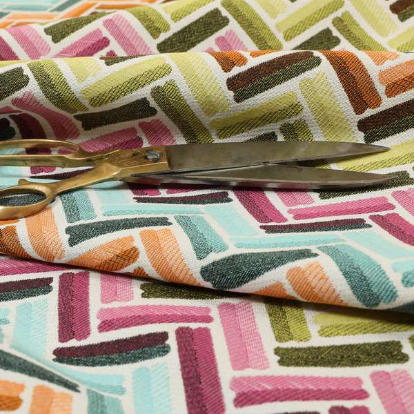 Carnival Living Fabric Collection Multi Colour Chevron Striped Pattern Upholstery Curtains Fabric JO-653