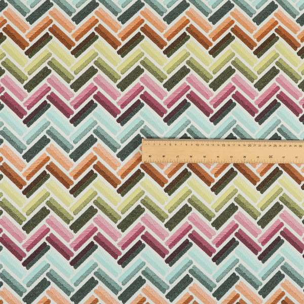 Carnival Living Fabric Collection Multi Colour Chevron Striped Pattern Upholstery Curtains Fabric JO-653 - Roman Blinds
