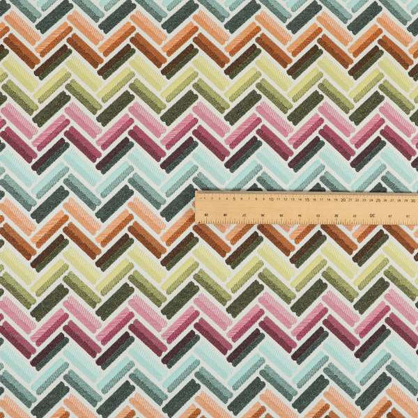 Carnival Living Fabric Collection Multi Colour Chevron Striped Pattern Upholstery Curtains Fabric JO-653 - Made To Measure Curtains