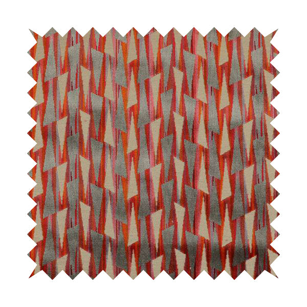 Ziani Modern Geometric Pattern Velvet Grey Red Colour JO-654 - Roman Blinds