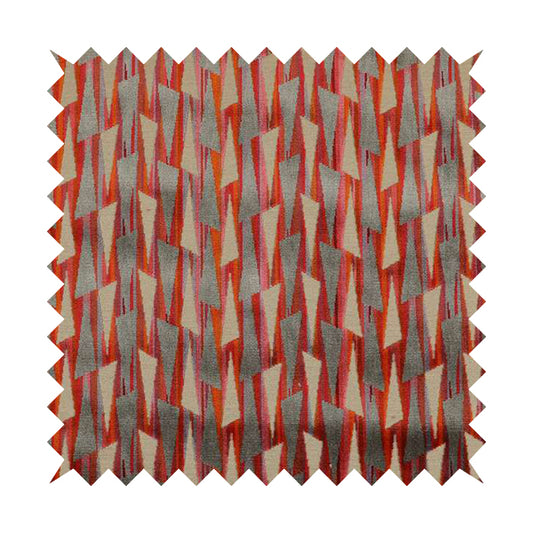 Ziani Modern Geometric Pattern Velvet Grey Red Colour JO-654