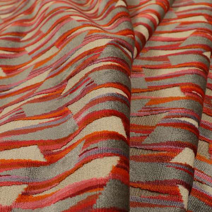 Ziani Modern Geometric Pattern Velvet Grey Red Colour JO-654 - Made To Measure Curtains