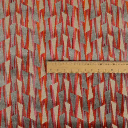 Ziani Modern Geometric Pattern Velvet Grey Red Colour JO-654 - Roman Blinds