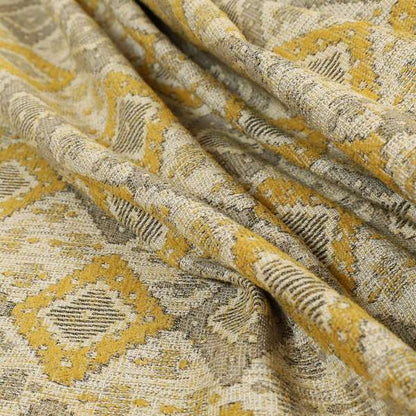 Atmosfera Quality Woven Geometric Inspired Pattern In Yellow Colour Fabric JO-655 - Made To Measure Curtains