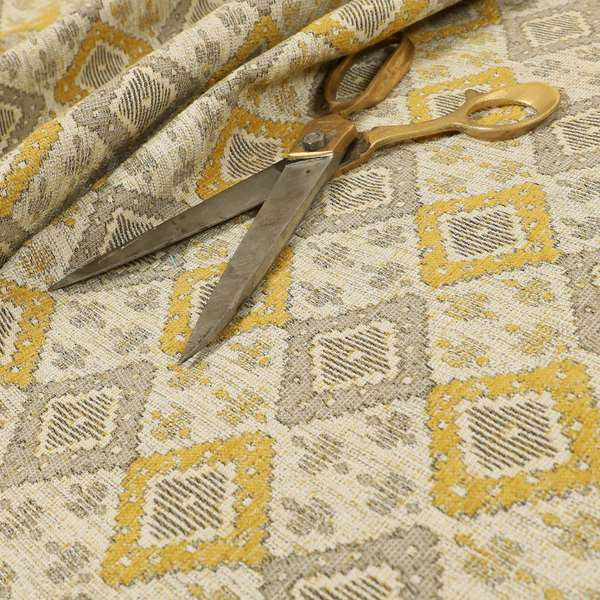 Atmosfera Quality Woven Geometric Inspired Pattern In Yellow Colour Fabric JO-655 - Made To Measure Curtains