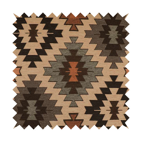 Mirador Aztec Designer Pattern In Orange Colour Chenille Fabrics JO-656 - Handmade Cushions