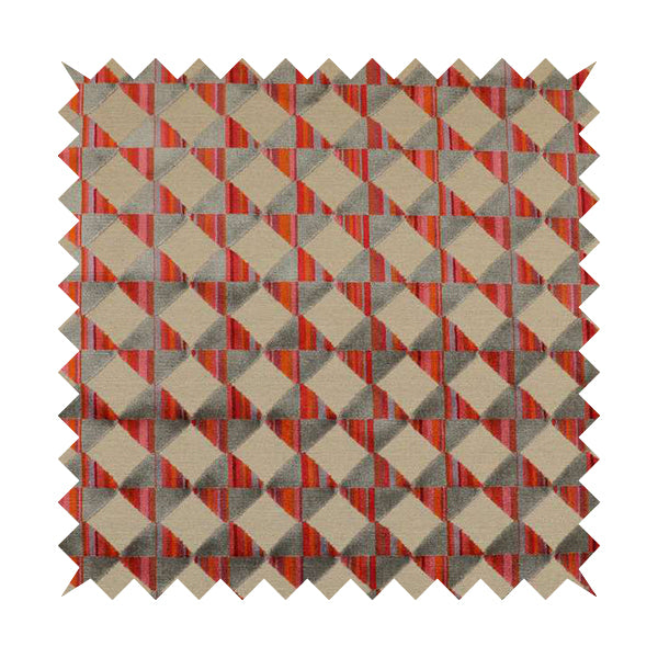 Ziani Modern Geometric Pattern Velvet Grey Red Colour JO-657 - Roman Blinds