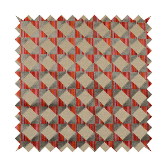 Ziani Modern Geometric Pattern Velvet Grey Red Colour JO-657