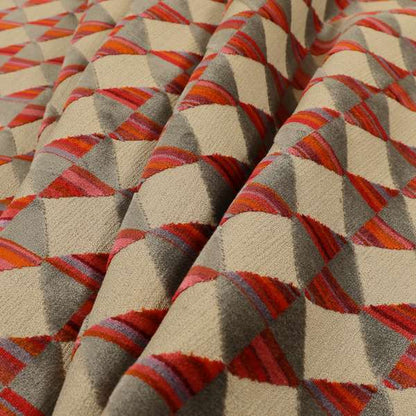 Ziani Modern Geometric Pattern Velvet Grey Red Colour JO-657 - Made To Measure Curtains