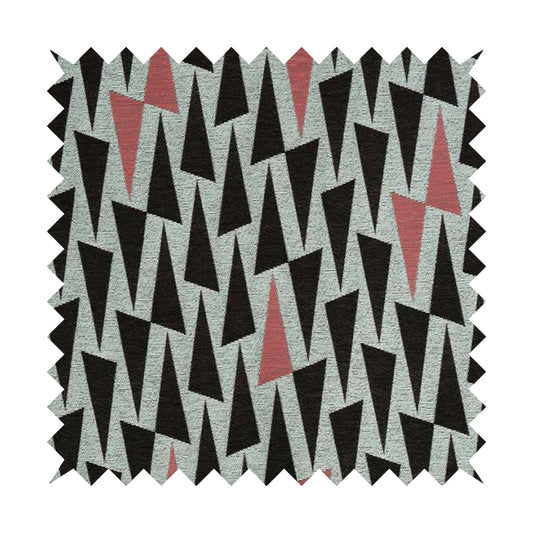 Fantasque Black Pink Triangular Geometric Pattern Woven Soft Chenille Upholstery Fabric JO-66