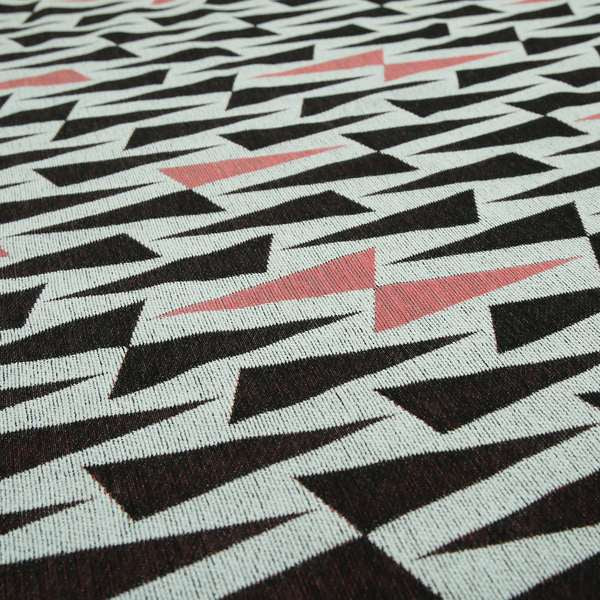 Fantasque Black Pink Triangular Geometric Pattern Woven Soft Chenille Upholstery Fabric JO-66