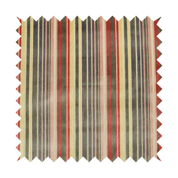 Ziani Cut Velvet Fabric In Broad Line Pattern Spring Red Yellow Grey Purple Colour JO-67 - Roman Blinds