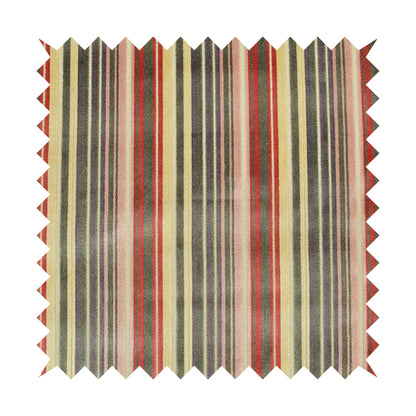 Ziani Cut Velvet Fabric In Broad Line Pattern Spring Red Yellow Grey Purple Colour JO-67 - Made To Measure Curtains