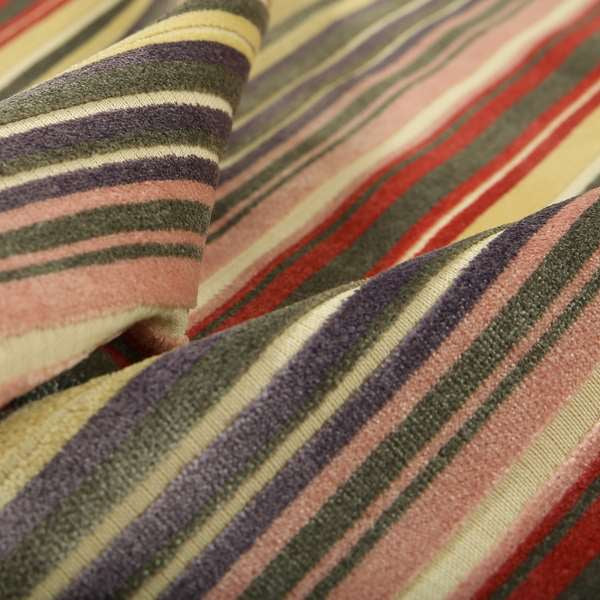 Ziani Cut Velvet Fabric In Broad Line Pattern Spring Red Yellow Grey Purple Colour JO-67