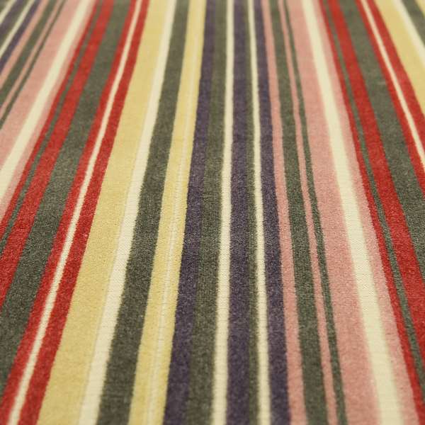 Ziani Cut Velvet Fabric In Broad Line Pattern Spring Red Yellow Grey Purple Colour JO-67 - Roman Blinds