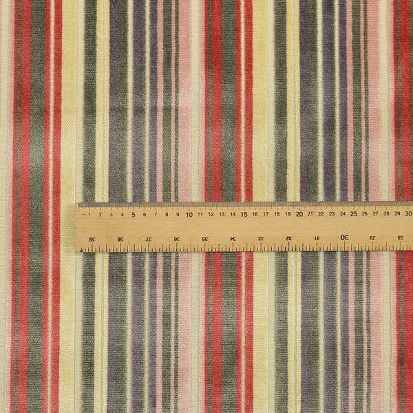 Ziani Cut Velvet Fabric In Broad Line Pattern Spring Red Yellow Grey Purple Colour JO-67 - Roman Blinds