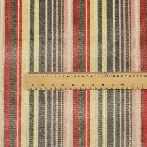 Ziani Cut Velvet Fabric In Broad Line Pattern Spring Red Yellow Grey Purple Colour JO-67