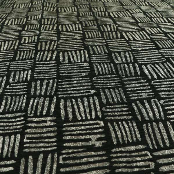 Lomasi Metallic Tones Fabric Black Silver Striped Pattern Interior Upholstery Fabric JO-672 - Roman Blinds