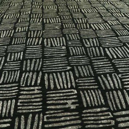 Lomasi Metallic Tones Fabric Black Silver Striped Pattern Interior Upholstery Fabric JO-672 - Roman Blinds