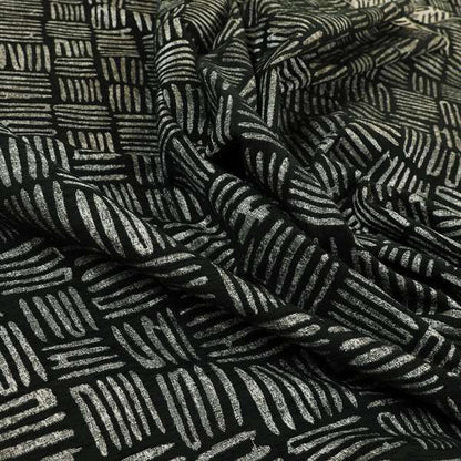 Lomasi Metallic Tones Fabric Black Silver Striped Pattern Interior Upholstery Fabric JO-672