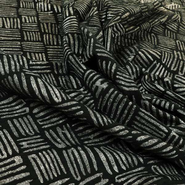 Lomasi Metallic Tones Fabric Black Silver Striped Pattern Interior Upholstery Fabric JO-672 - Made To Measure Curtains