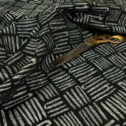 Lomasi Metallic Tones Fabric Black Silver Striped Pattern Interior Upholstery Fabric JO-672 - Roman Blinds