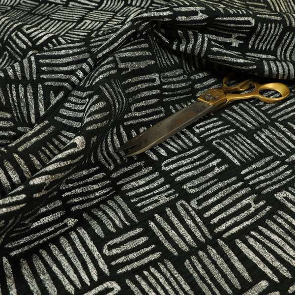 Lomasi Metallic Tones Fabric Black Silver Striped Pattern Interior Upholstery Fabric JO-672 - Made To Measure Curtains