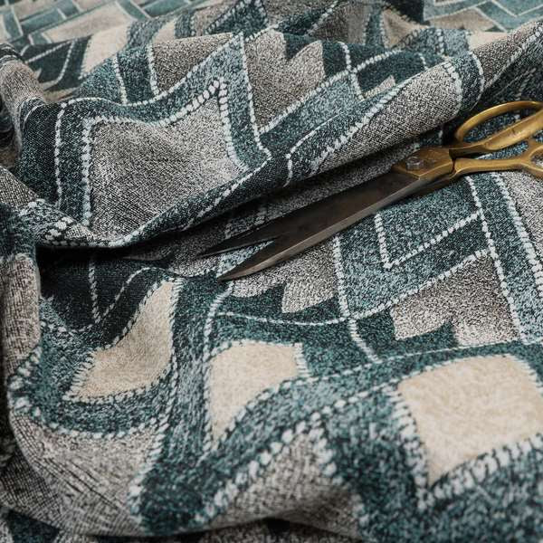 Elwin Decorative Weave Teal Blue Colour Geometric Pattern Jacquard Fabric JO-674