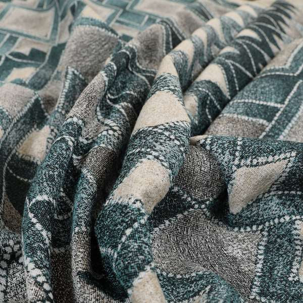 Elwin Decorative Weave Teal Blue Colour Geometric Pattern Jacquard Fabric JO-674 - Roman Blinds