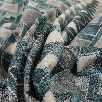 Elwin Decorative Weave Teal Blue Colour Geometric Pattern Jacquard Fabric JO-674 - Made To Measure Curtains