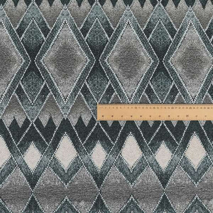 Elwin Decorative Weave Teal Blue Colour Geometric Pattern Jacquard Fabric JO-674 - Made To Measure Curtains