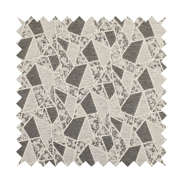 Voyage Designer Abstract Geometric Pattern In Cream Grey Soft Chenille Upholstery Fabric JO-675 - Made To Measure Curtains