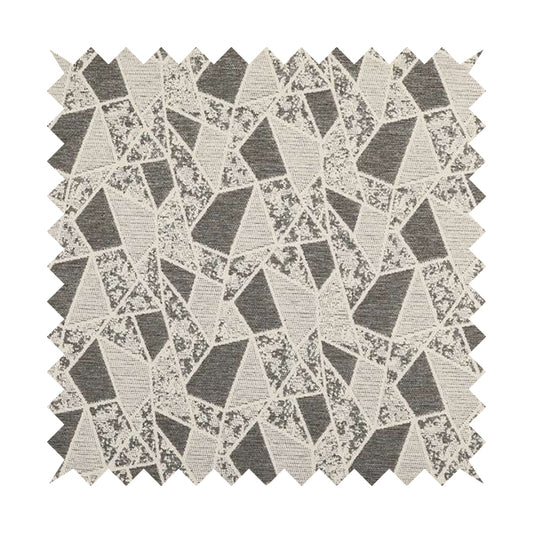 Voyage Designer Abstract Geometric Pattern In Cream Grey Soft Chenille Upholstery Fabric JO-675