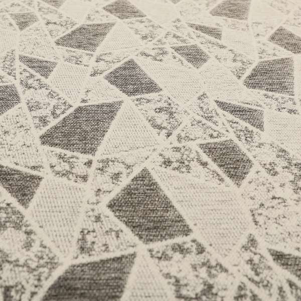 Voyage Designer Abstract Geometric Pattern In Cream Grey Soft Chenille Upholstery Fabric JO-675 - Roman Blinds