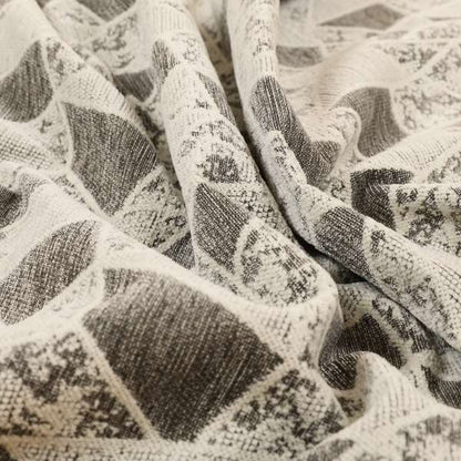 Voyage Designer Abstract Geometric Pattern In Cream Grey Soft Chenille Upholstery Fabric JO-675 - Made To Measure Curtains