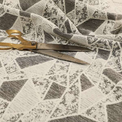 Voyage Designer Abstract Geometric Pattern In Cream Grey Soft Chenille Upholstery Fabric JO-675 - Made To Measure Curtains