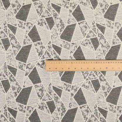 Voyage Designer Abstract Geometric Pattern In Cream Grey Soft Chenille Upholstery Fabric JO-675 - Roman Blinds