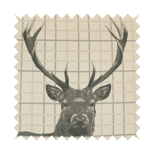 Stag Head Pattern Beige Brown Colour Soft Jacquard Woven Chenille Fabric JO-678 - Roman Blinds