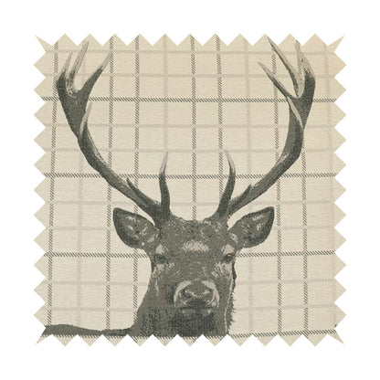 Stag Head Pattern Beige Brown Colour Soft Jacquard Woven Chenille Fabric JO-678 - Made To Measure Curtains