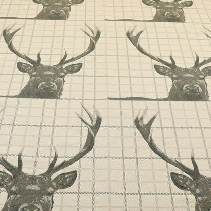 Stag Head Pattern Beige Brown Colour Soft Jacquard Woven Chenille Fabric JO-678 - Roman Blinds