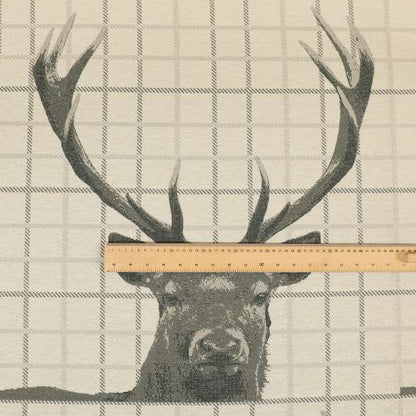 Stag Head Pattern Beige Brown Colour Soft Jacquard Woven Chenille Fabric JO-678 - Roman Blinds