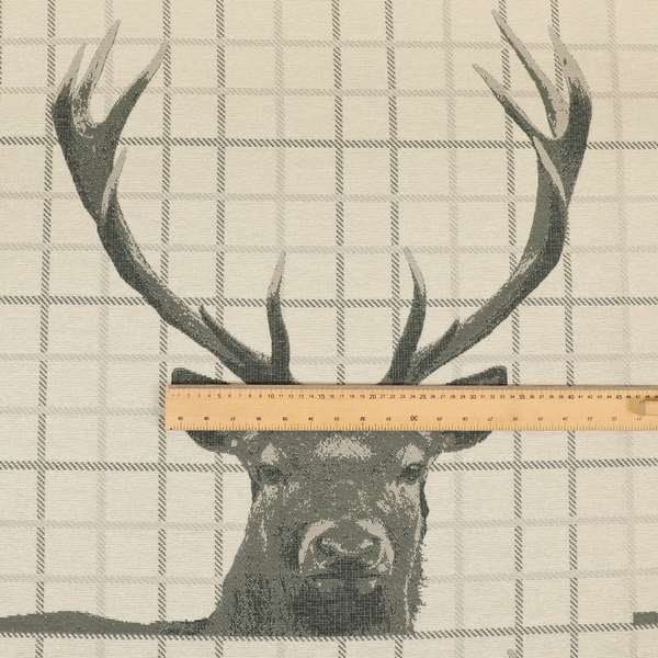 Stag Head Pattern Beige Brown Colour Soft Jacquard Woven Chenille Fabric JO-678 - Made To Measure Curtains