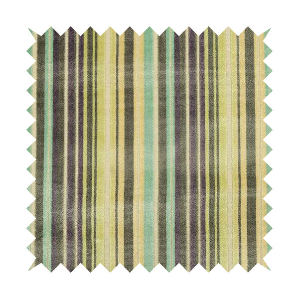 Ziani Cut Velvet Fabric In Broad Line Pattern Winter Yellow Teal Purple Grey Colour JO-68 - Handmade Cushions