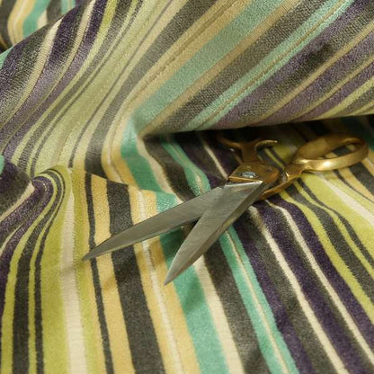 Ziani Cut Velvet Fabric In Broad Line Pattern Winter Yellow Teal Purple Grey Colour JO-68 - Made To Measure Curtains