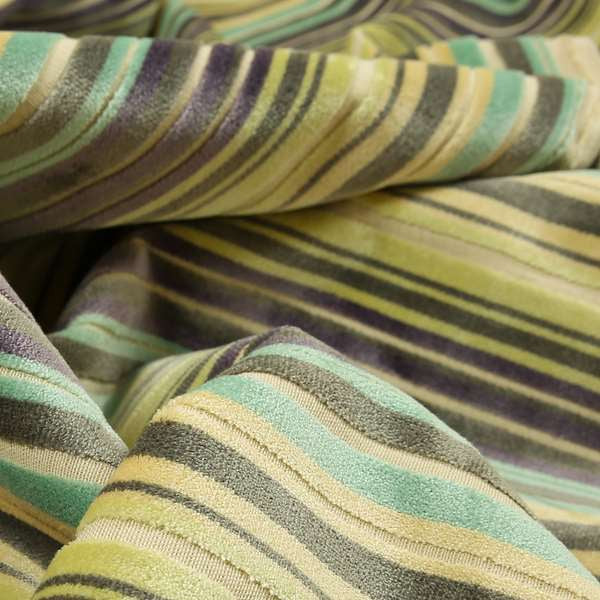 Ziani Cut Velvet Fabric In Broad Line Pattern Winter Yellow Teal Purple Grey Colour JO-68