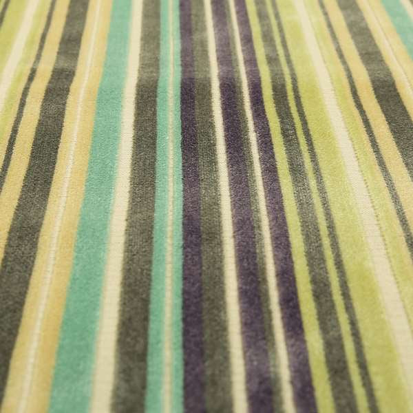 Ziani Cut Velvet Fabric In Broad Line Pattern Winter Yellow Teal Purple Grey Colour JO-68 - Roman Blinds