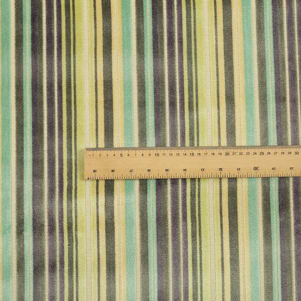 Ziani Cut Velvet Fabric In Broad Line Pattern Winter Yellow Teal Purple Grey Colour JO-68 - Roman Blinds