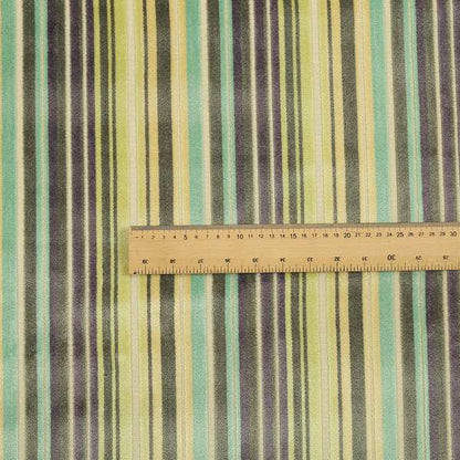 Ziani Cut Velvet Fabric In Broad Line Pattern Winter Yellow Teal Purple Grey Colour JO-68 - Handmade Cushions