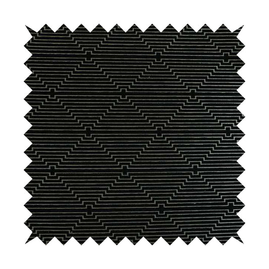 Vegas Black Gold Shine Effect Striped Pattern Soft Chenille Upholstery Fabric JO-681