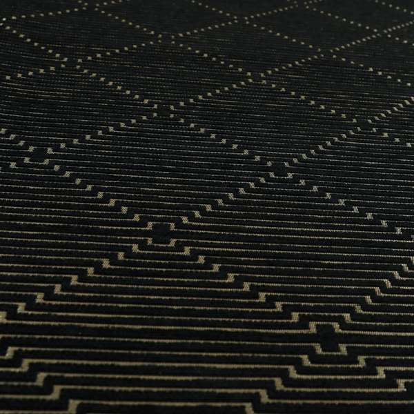 Vegas Black Gold Shine Effect Striped Pattern Soft Chenille Upholstery Fabric JO-681 - Made To Measure Curtains